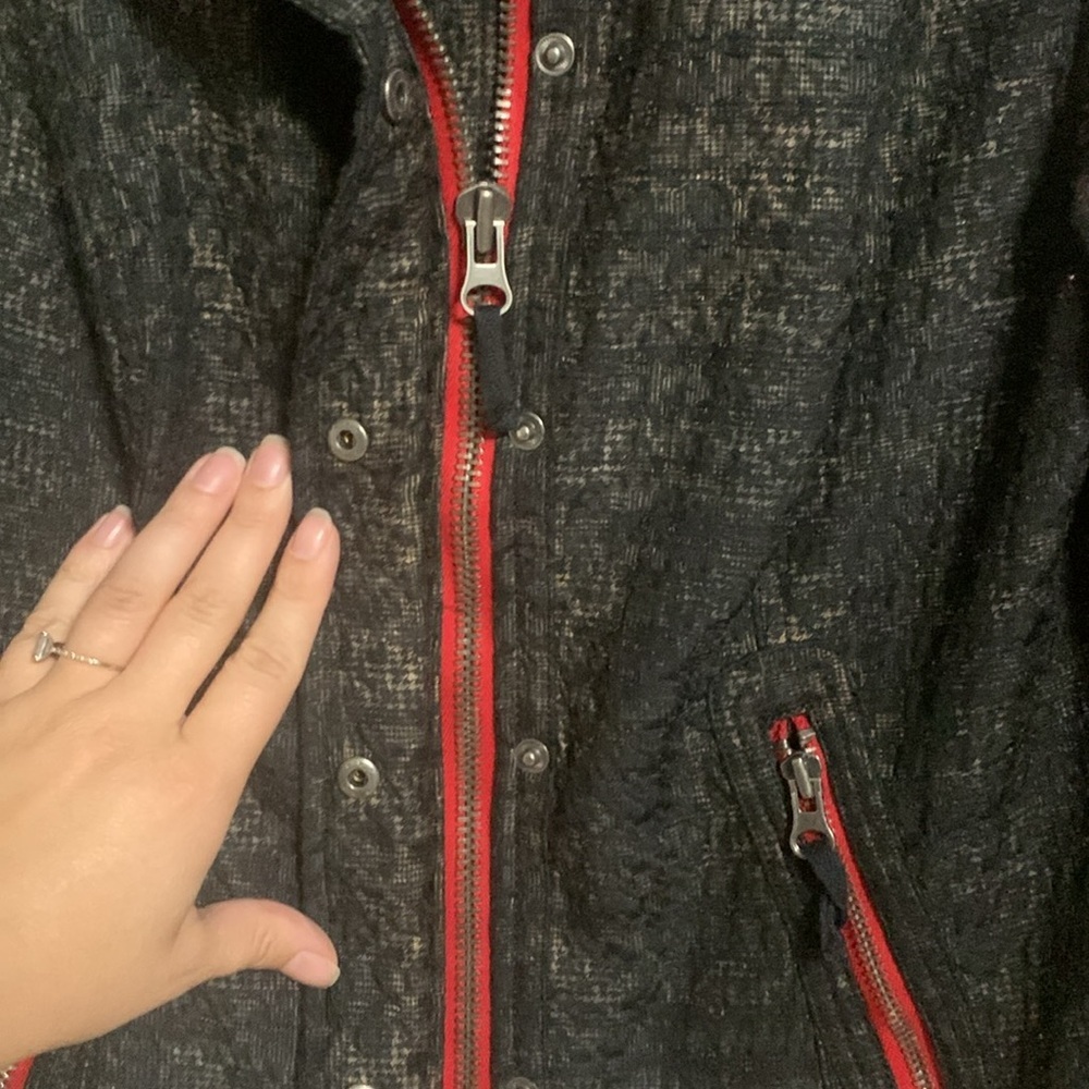 We The Free Black Houndstooth Leopard Print Moto Jacket With Red Zippers Size 4 - Picture 5 of 10